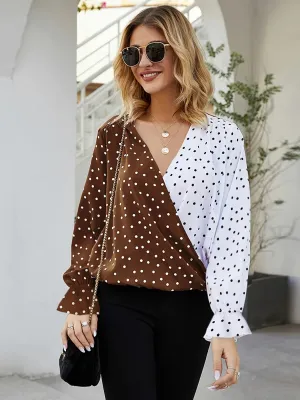 2024 V-Neck Polka Dot Blouse: Casual Office Wear for Women