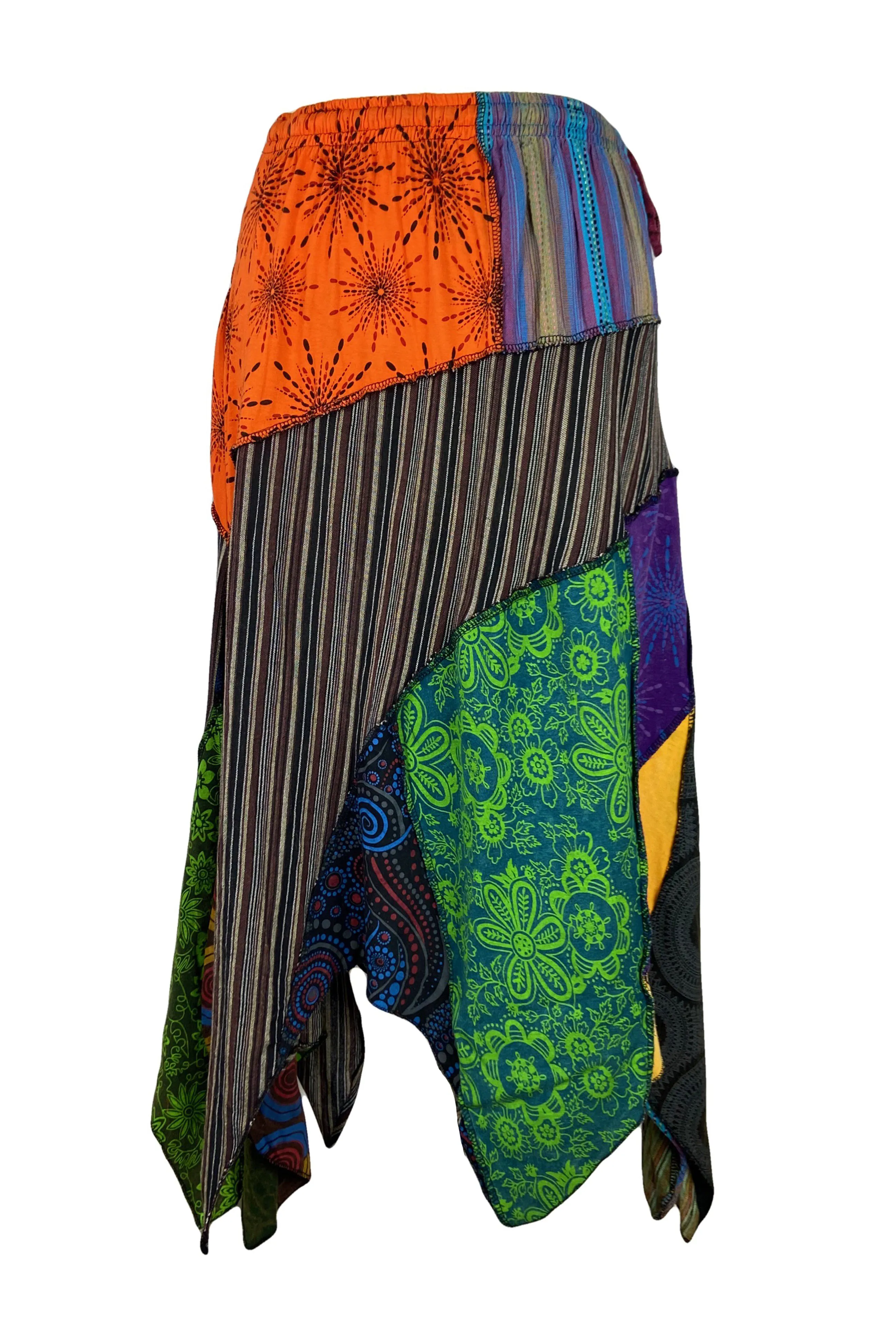 408 Skt Gypsy Tribal Boho Knit Cotton Asymmetrical Patch Skirt