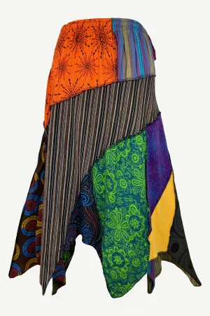 408 Skt Gypsy Tribal Boho Knit Cotton Asymmetrical Patch Skirt