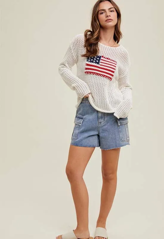 American Flag Flag Open Knit Sweater - Off White