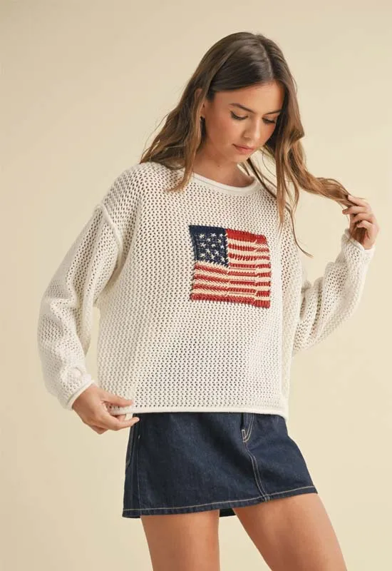 American Flag Knit Sweater - Ivory