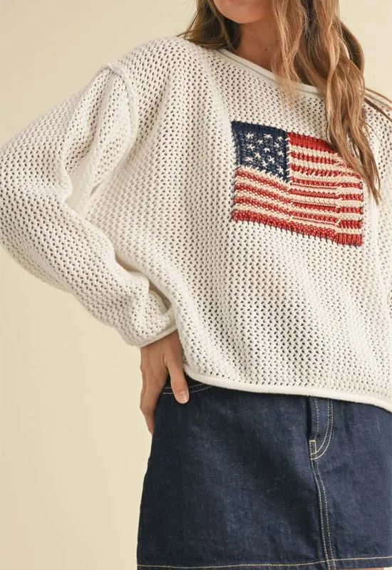 American Flag Knit Sweater - Ivory