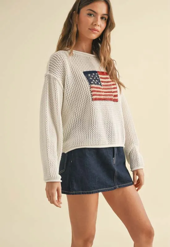 American Flag Knit Sweater - Ivory