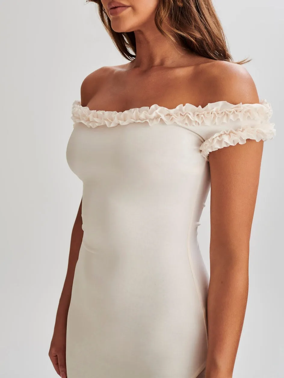 Amozae-nye outfits back to school dress  Arielle Off Shoulder Ruffle Midi Dress