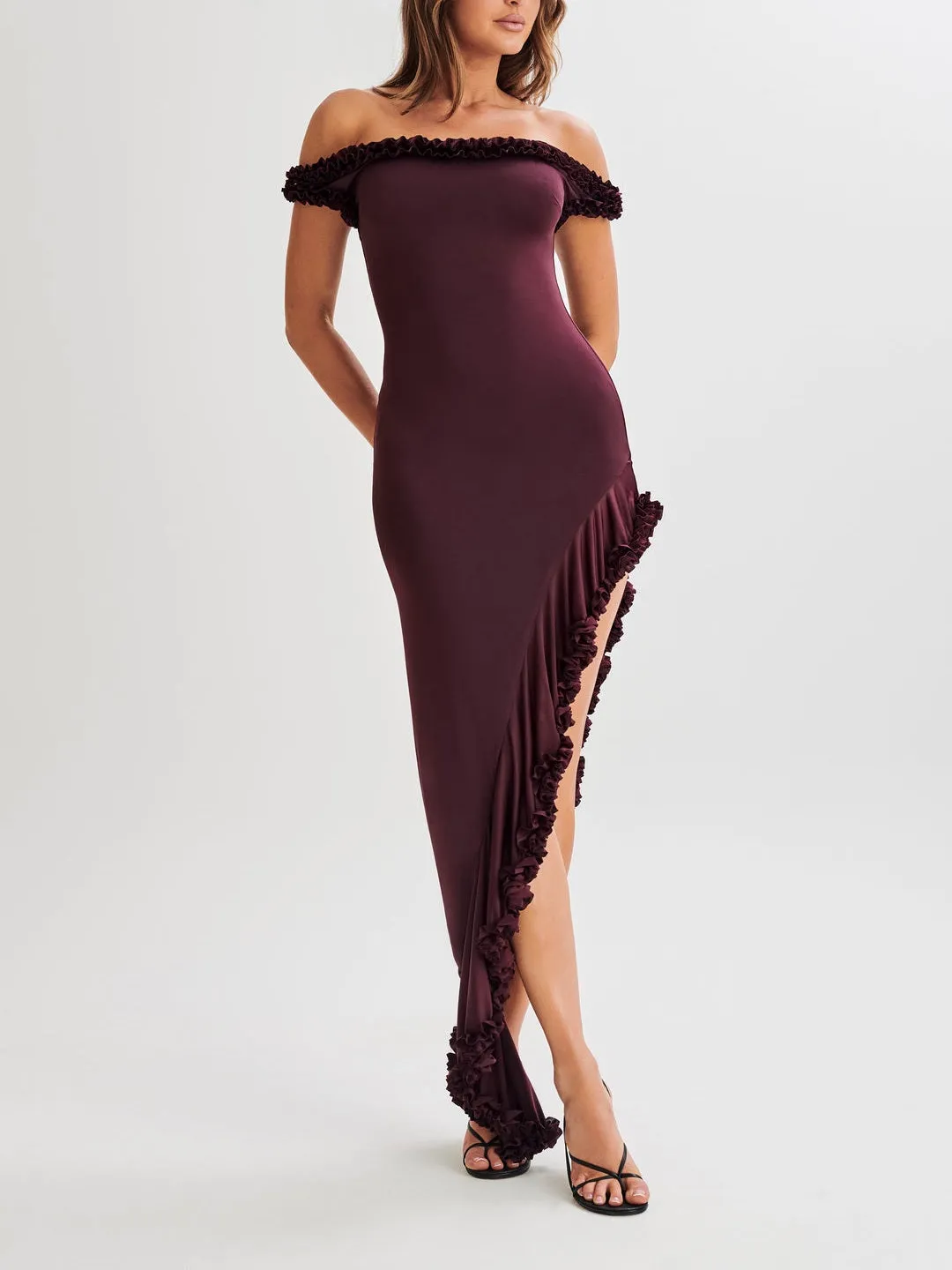 Amozae-nye outfits back to school dress  Arielle Off Shoulder Ruffle Midi Dress