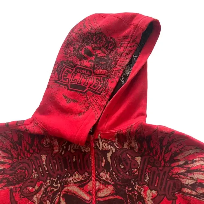 Back To School Joskaa Woman Hooded Zip Up Hoodies Gothic Grunge Pockets Red Y2k Streetwear Egirl Cardigans Tops Winter Clothes Women Harajuku Korean