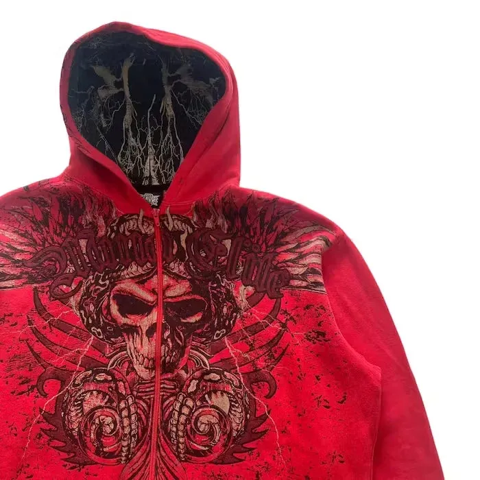 Back To School Joskaa Woman Hooded Zip Up Hoodies Gothic Grunge Pockets Red Y2k Streetwear Egirl Cardigans Tops Winter Clothes Women Harajuku Korean