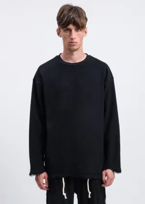Black Reversed Terry Distressed Sweatshirt