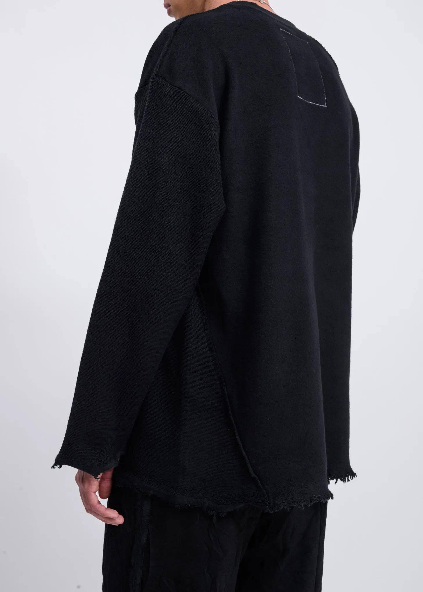 Black Reversed Terry Distressed Sweatshirt