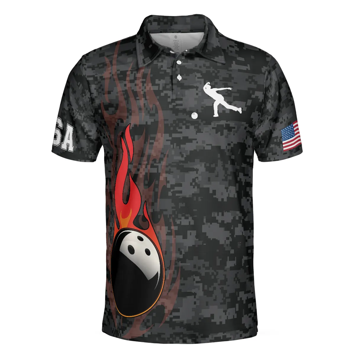 Bowling Men Polo Shirt - America Eagle Bowling, Camouflage USA Flag Men Polo Shirt - Perfect Gift For Friend, Family, Bowling Lovers