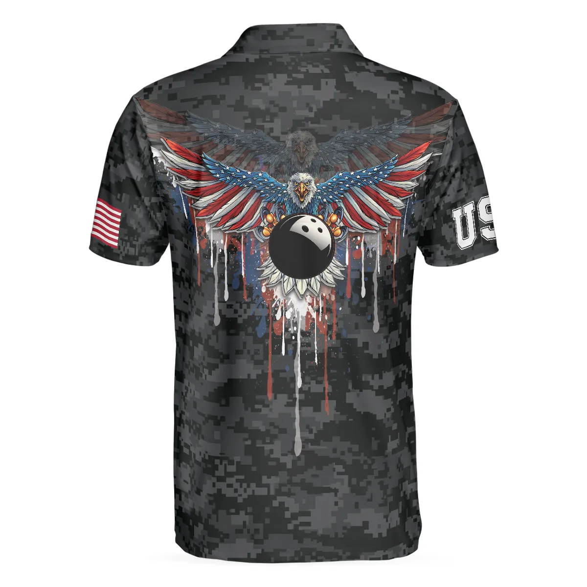 Bowling Men Polo Shirt - America Eagle Bowling, Camouflage USA Flag Men Polo Shirt - Perfect Gift For Friend, Family, Bowling Lovers