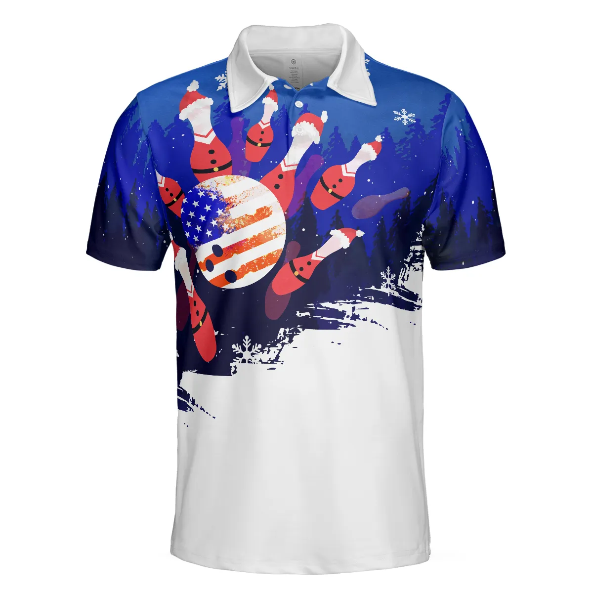 Bowling Men Polo Shirt - Christmas Bowling with Santa Pins Men Polo Shirts, American Flag Polo Shirt For Men - Perfect Gift For Friend, Family, Bowling Lovers