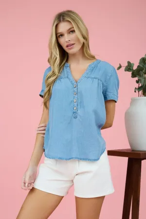 Chambray Button-Front Blouse