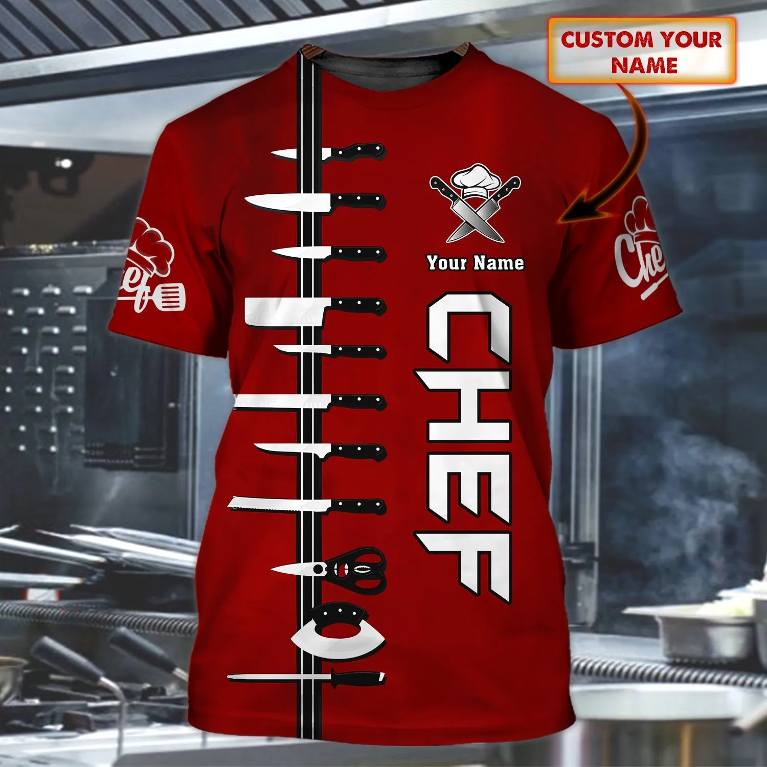 CHEF - Personalized Name 3D Red 01 All Over Printed Shirt