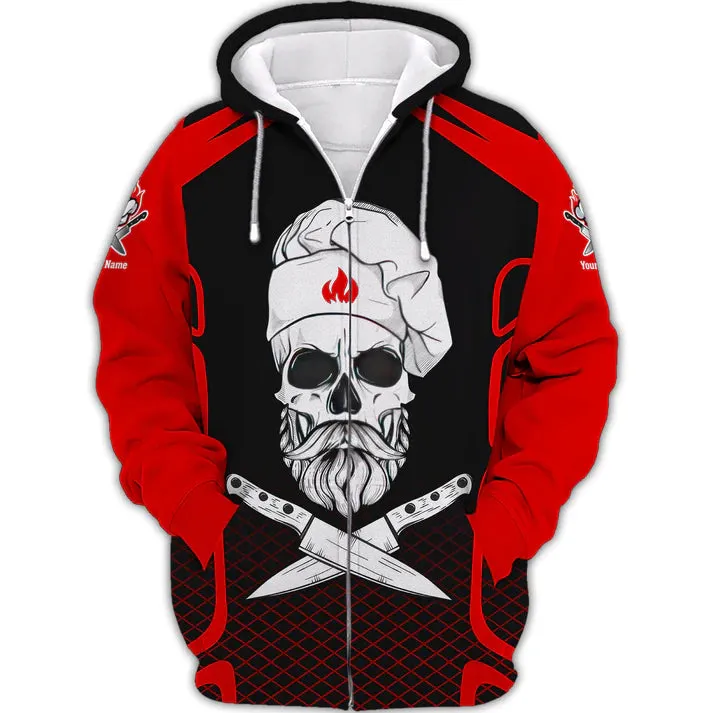 CHEF SKULL - Personalized Name 3D Black & Red All Over Printed Shirt