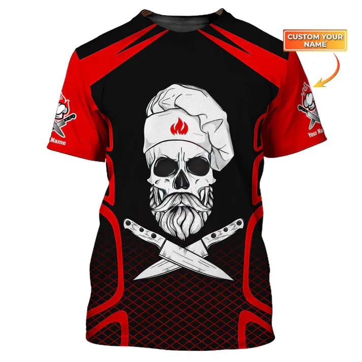 CHEF SKULL - Personalized Name 3D Black & Red All Over Printed Shirt