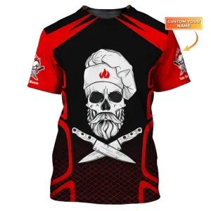 CHEF SKULL - Personalized Name 3D Black & Red All Over Printed Shirt