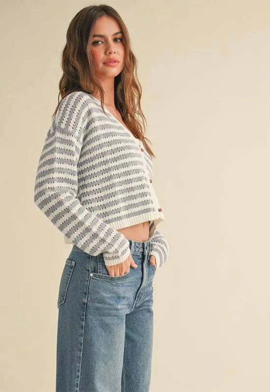 Crochet Knit Cardigen Sweater - Blue White