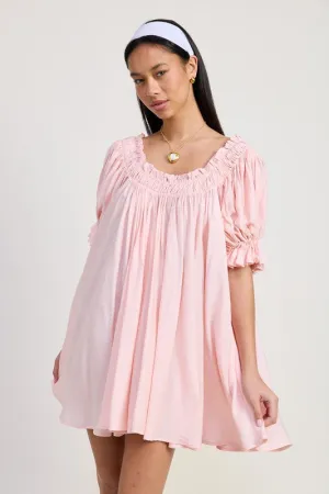 Embroidery Short Puff Sleeve Mini Dress