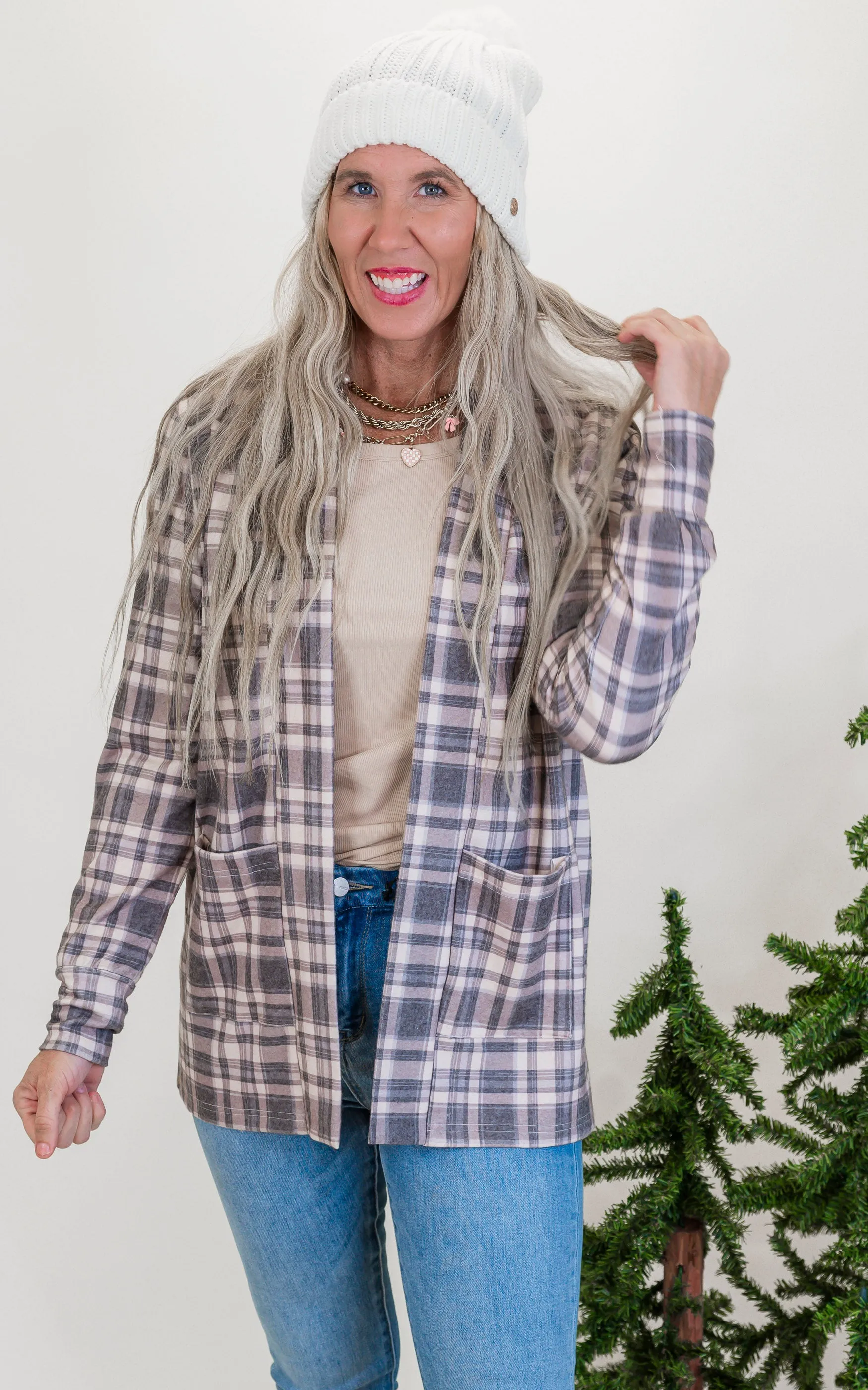 Forever Favorite Plaid Cardigan in Taupe Grey #6 | Salty Wave DEAL