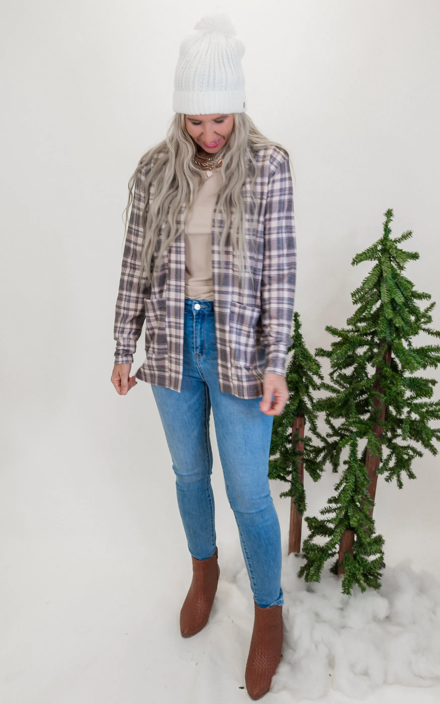 Forever Favorite Plaid Cardigan in Taupe Grey #6 | Salty Wave DEAL