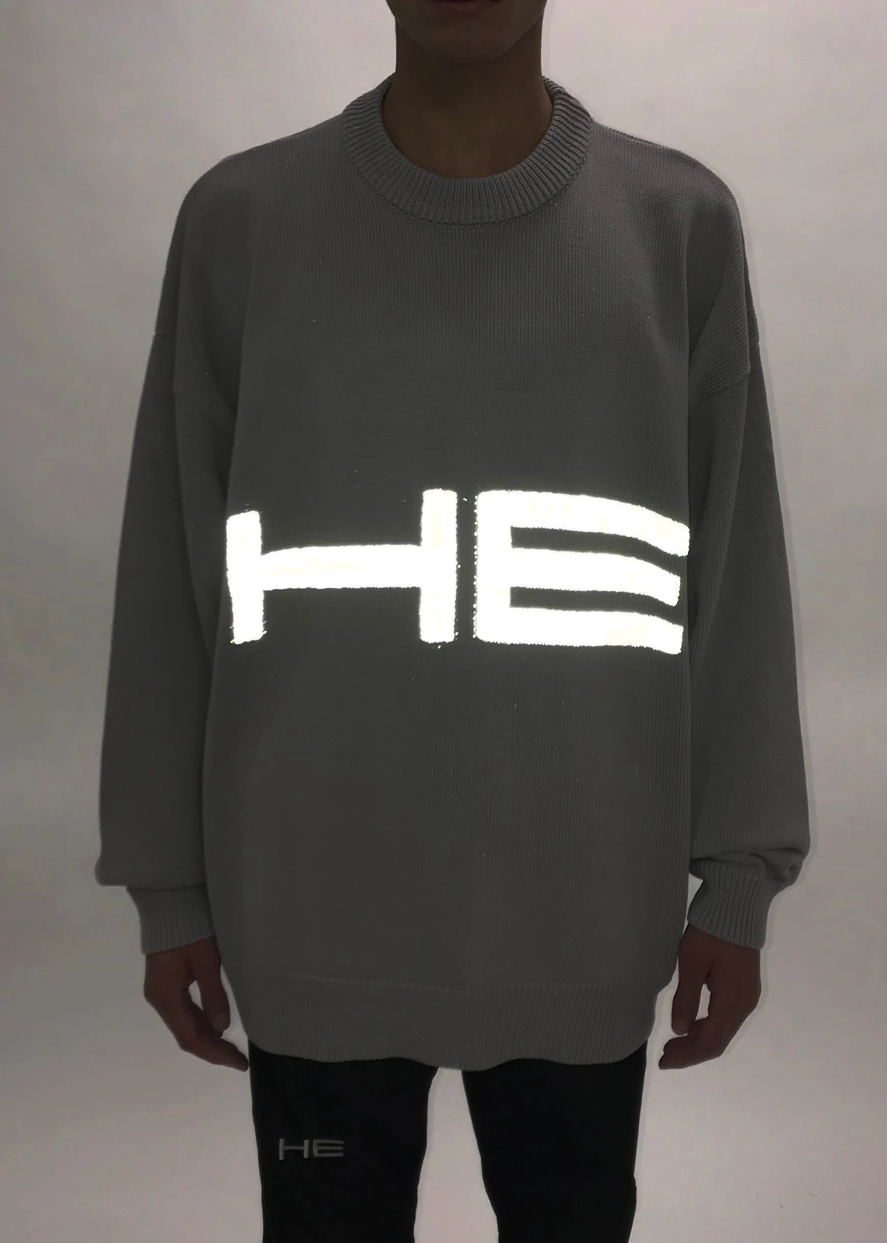 Grey Knit Sweater With Reflective Graphics