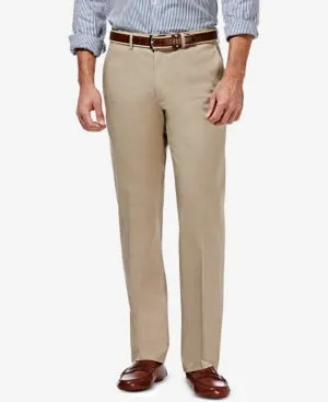 Haggar Mens Straight fit Casual Khaki Pants 32 / 34 Beige Solid