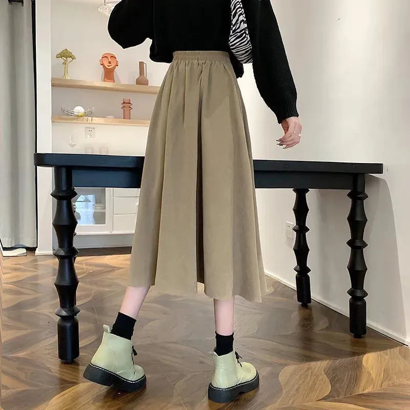 High Waist Pleated Korean Fashion College Style Long Skirt
