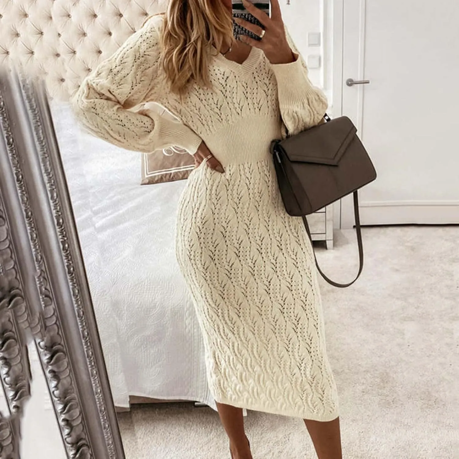 LCMTWX Long Sleeve Oversized Sweater Dress Sleeve Solid Knitted Fleece Dresses Loose Turtleneck Oversize Long Sleeve
