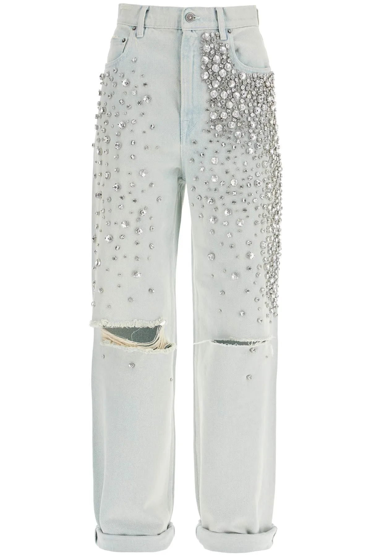LIGHT BLUE COTTON JEANS WITH CRYSTAL STONES