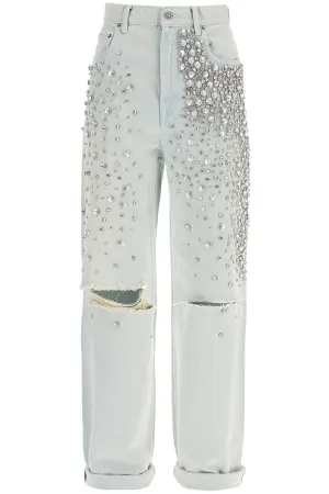 LIGHT BLUE COTTON JEANS WITH CRYSTAL STONES
