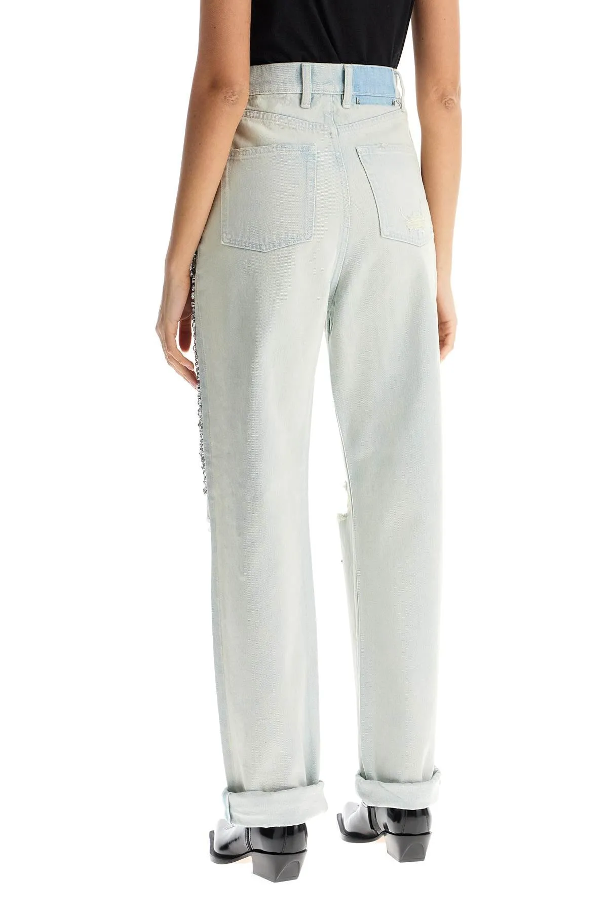 LIGHT BLUE COTTON JEANS WITH CRYSTAL STONES