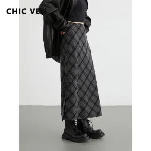 LVSANW CHIC VEN Women Long Skirt Casual New Sweet Cool Style High Waist Slit Plaid Half Skirt Straight Tube Skirts Spring Autumn 2025