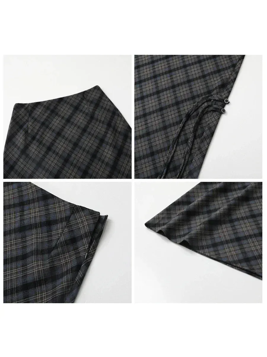 LVSANW CHIC VEN Women Long Skirt Casual New Sweet Cool Style High Waist Slit Plaid Half Skirt Straight Tube Skirts Spring Autumn 2025