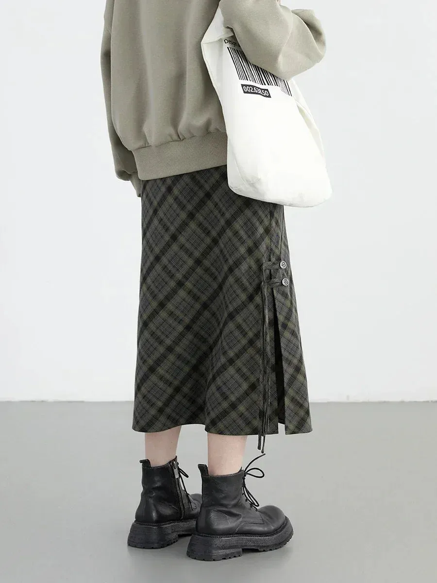 LVSANW CHIC VEN Women Long Skirt Casual New Sweet Cool Style High Waist Slit Plaid Half Skirt Straight Tube Skirts Spring Autumn 2025