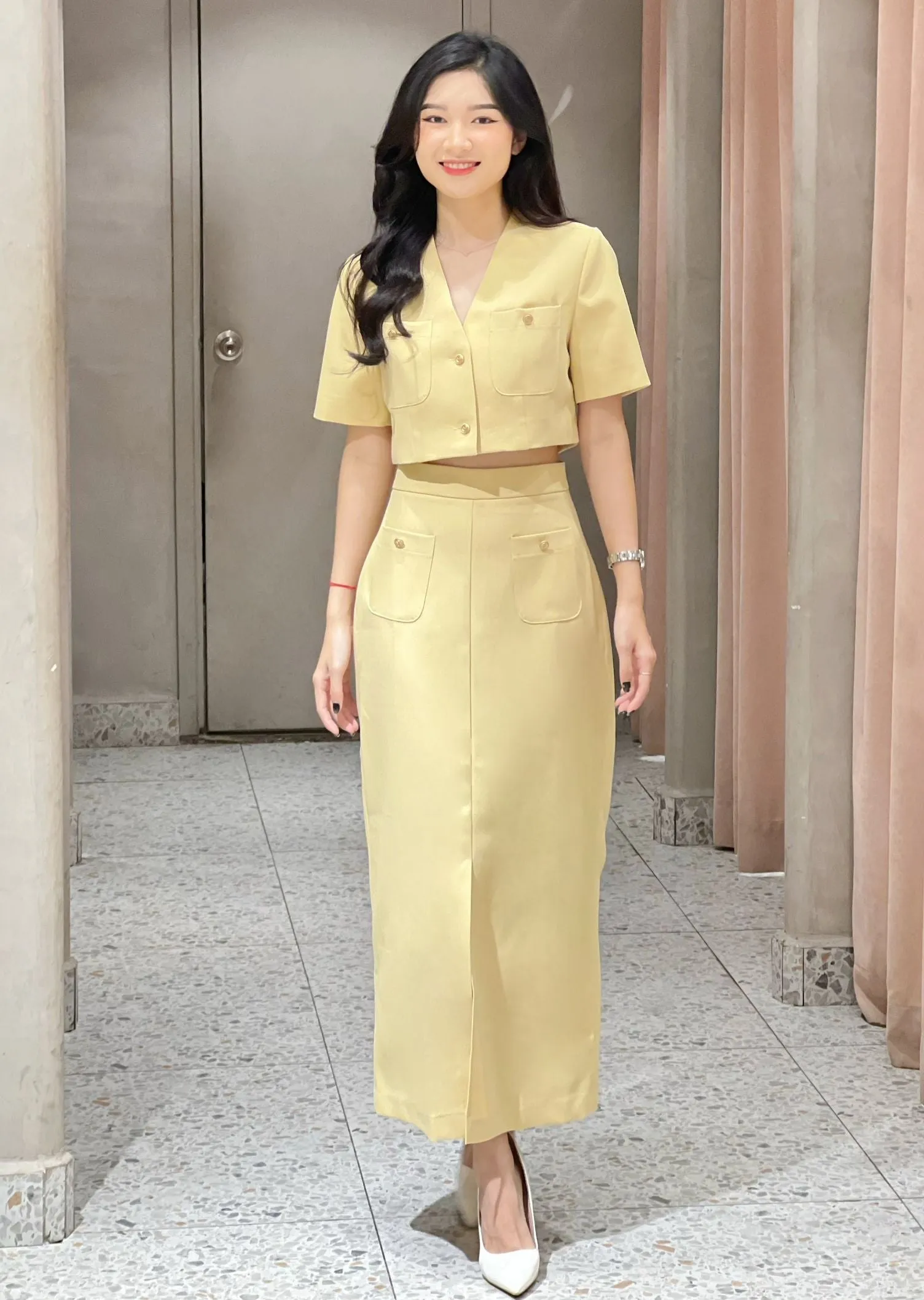 Lyna Skirt - Long Midi A-Line Skirt, Slit, Suitable For Work, Events, And Casual Outings