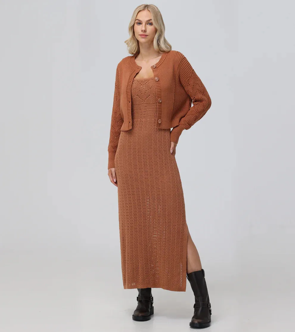 Mixed Stitch Cardigan - Toasted Almond