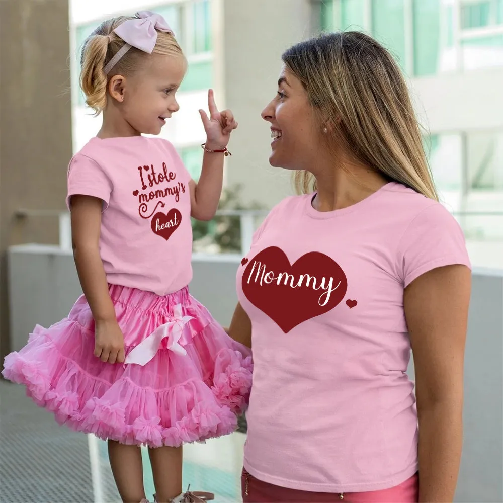 Mommy and Me Shirts Love Heart Letter Printed Short Sleeve