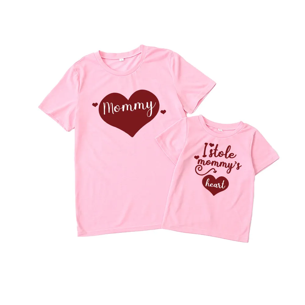 Mommy and Me Shirts Love Heart Letter Printed Short Sleeve