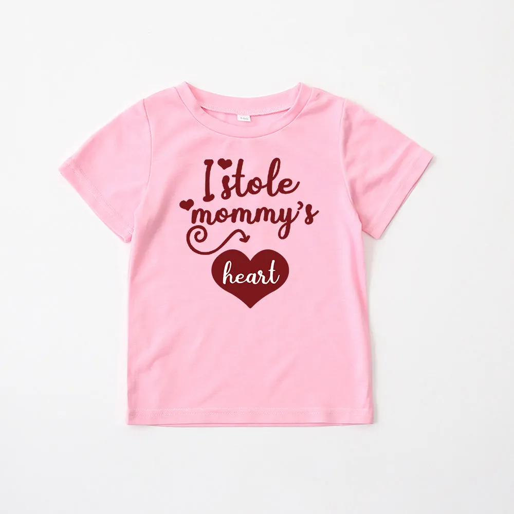 Mommy and Me Shirts Love Heart Letter Printed Short Sleeve