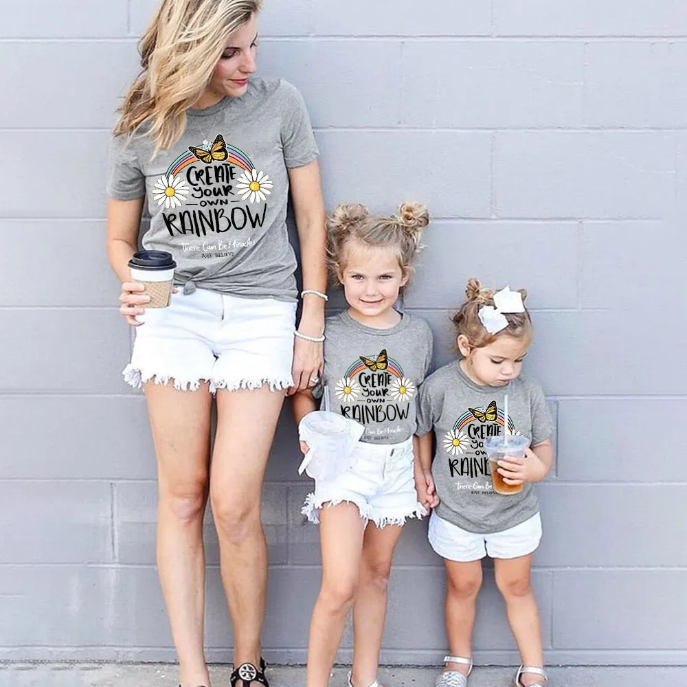 Mommy and Me Shirts Short Sleeve Rainbow T-Shirt