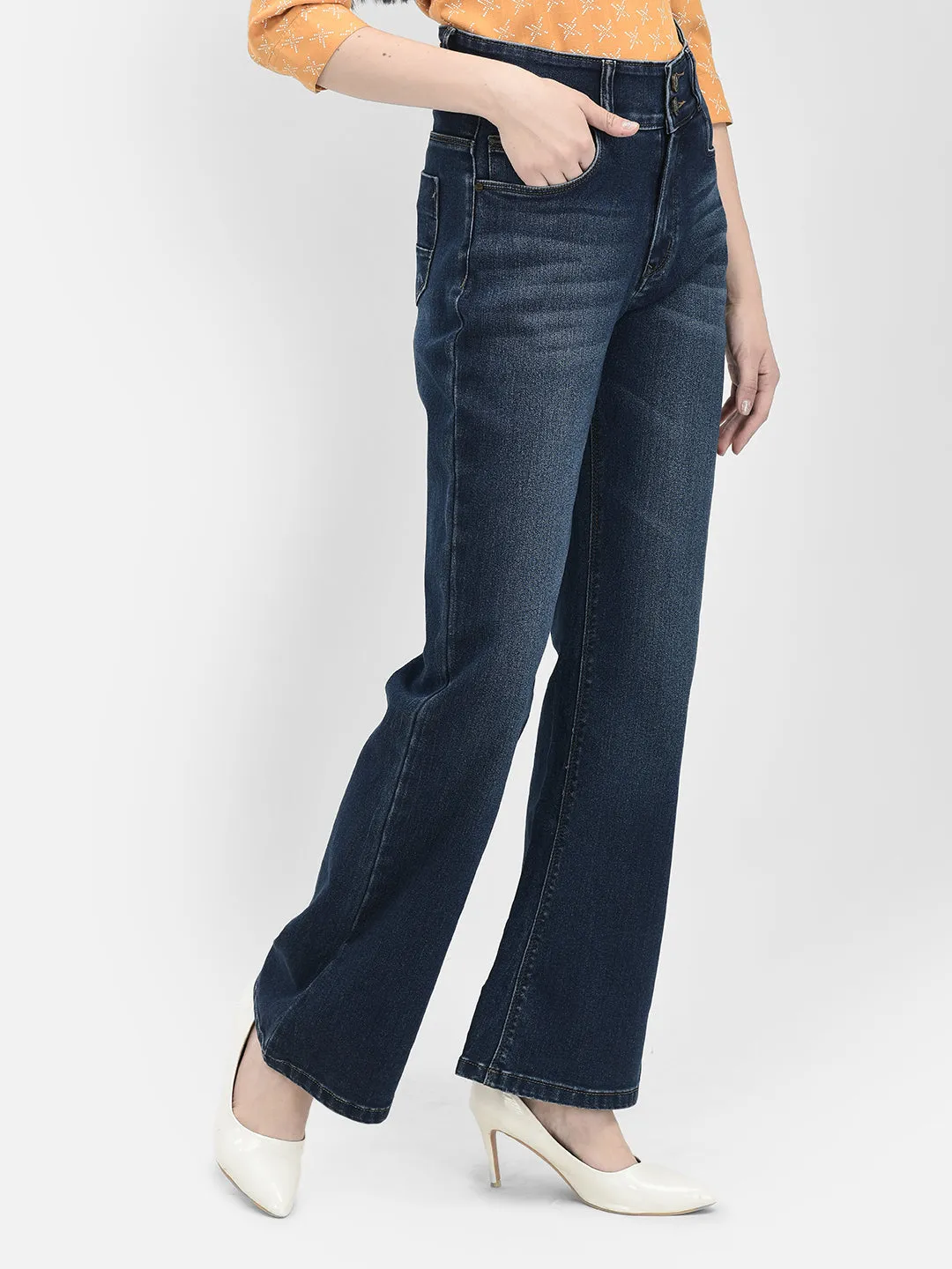 Navy Blue Bootcut Stretchable Jeans