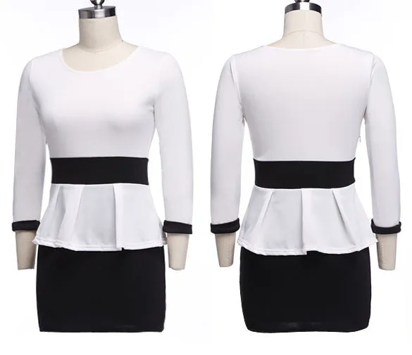 Office Bandage Patchwork Bodycon Peplum Short Dress