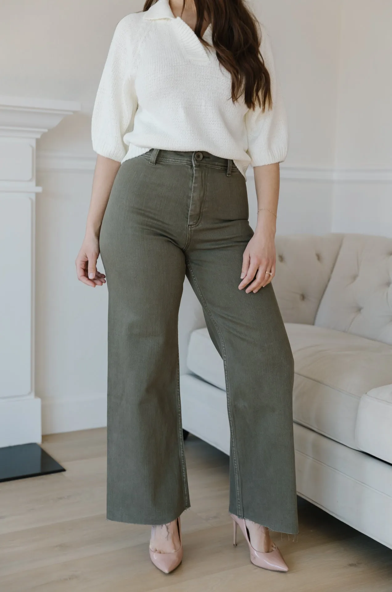 Olive Green Wide Leg Jeans