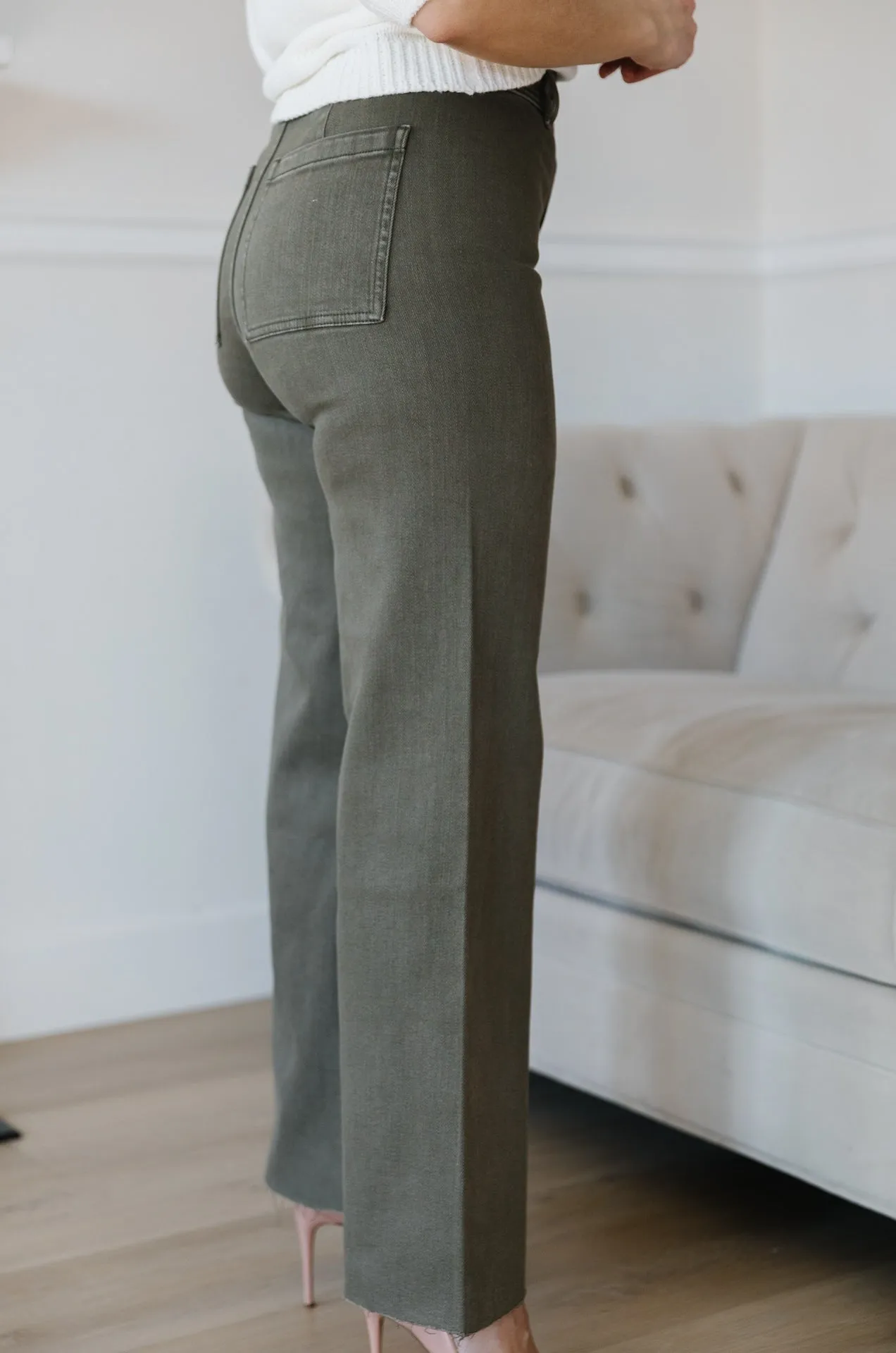 Olive Green Wide Leg Jeans