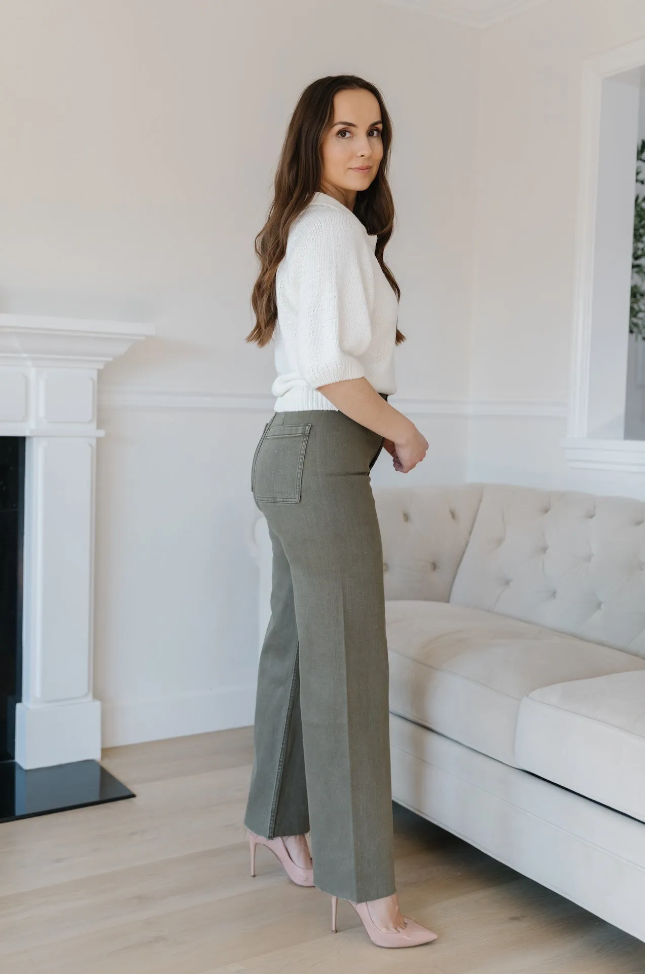 Olive Green Wide Leg Jeans