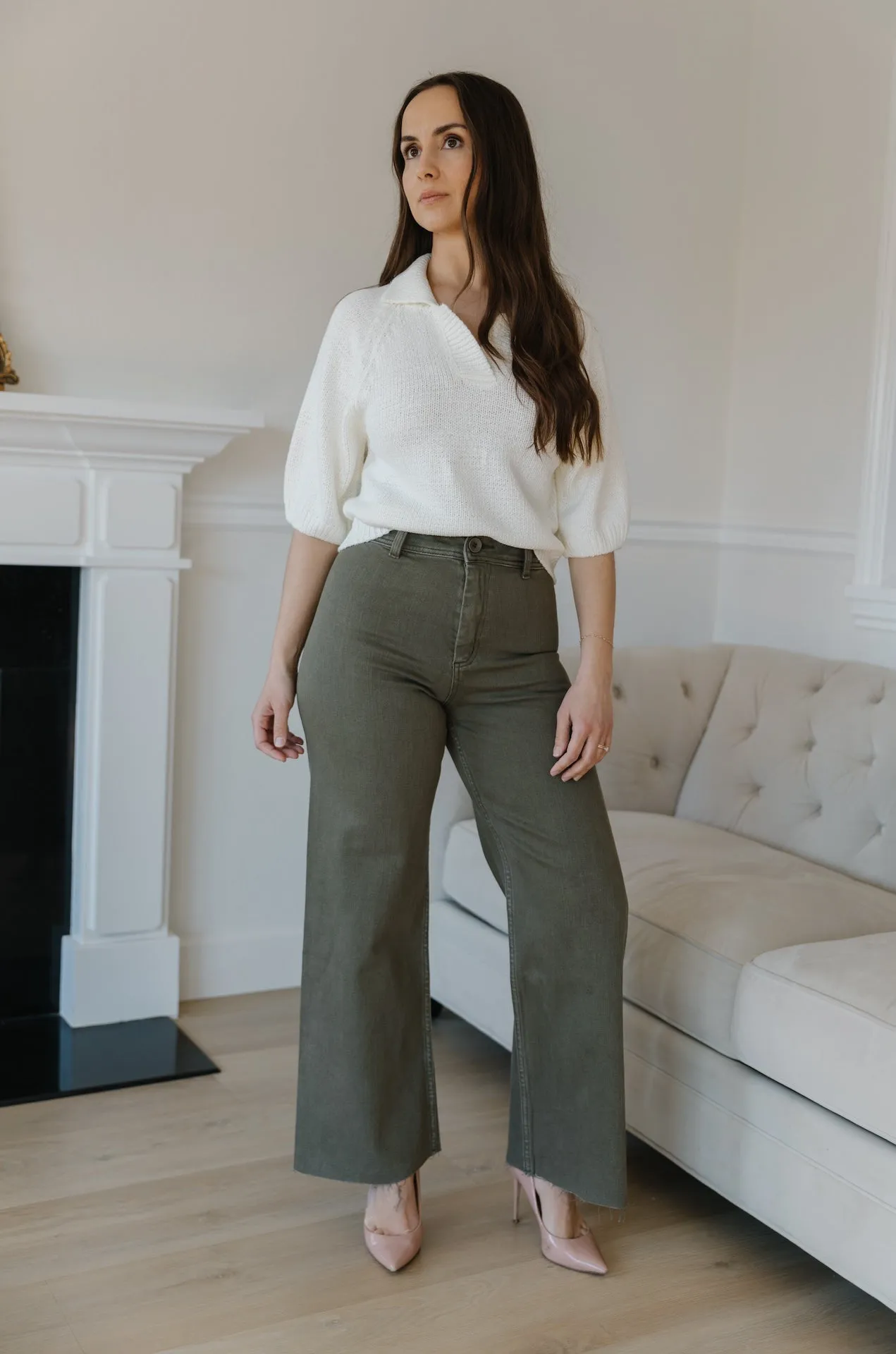 Olive Green Wide Leg Jeans