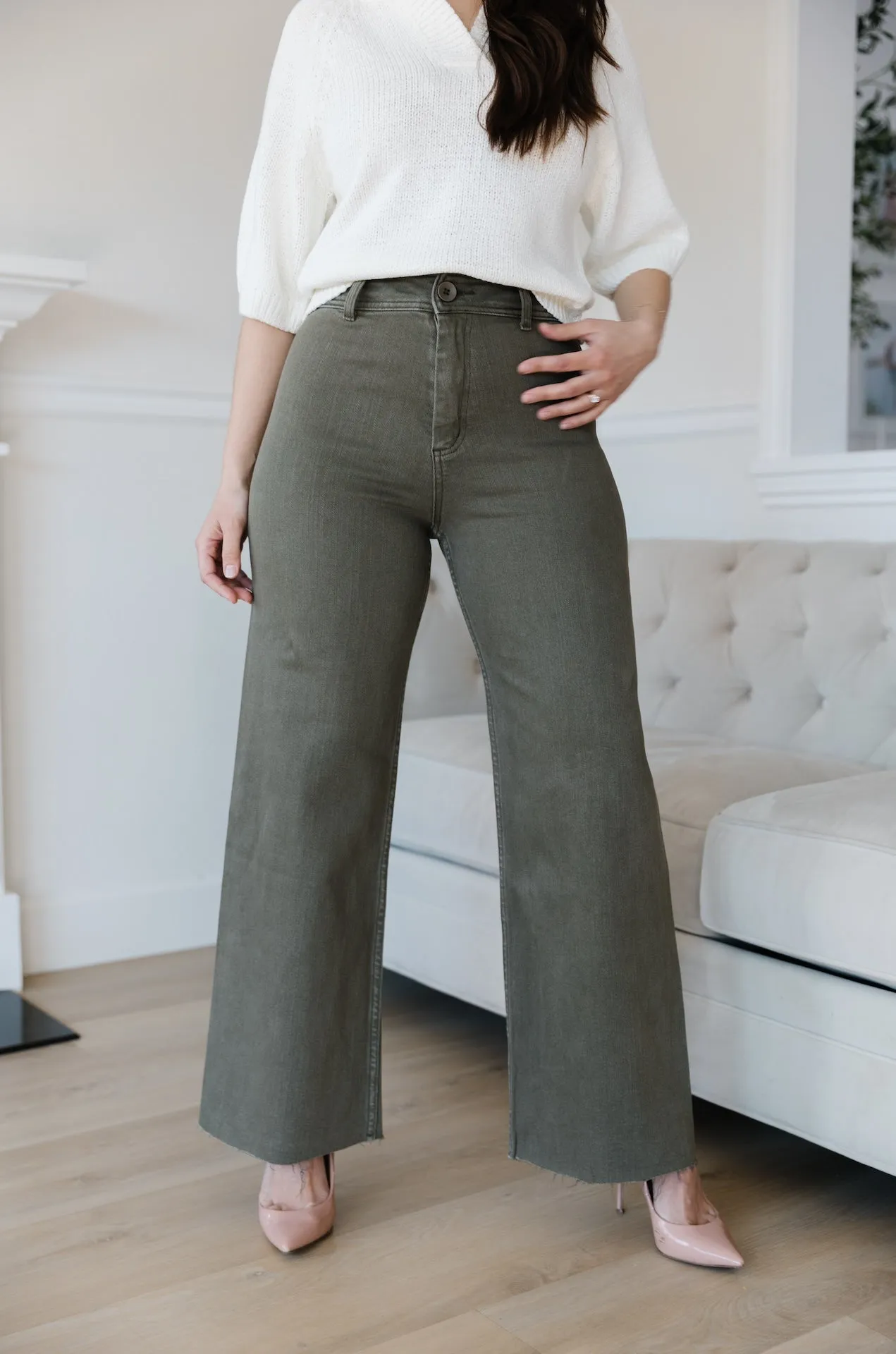 Olive Green Wide Leg Jeans