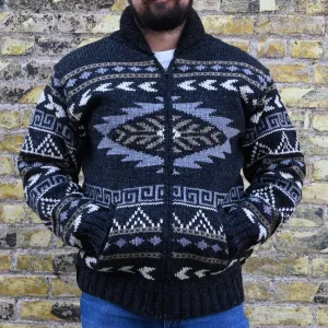 Scottsdale - Men's Wool Knit Zip up Cardigan Sweater in Black Natural