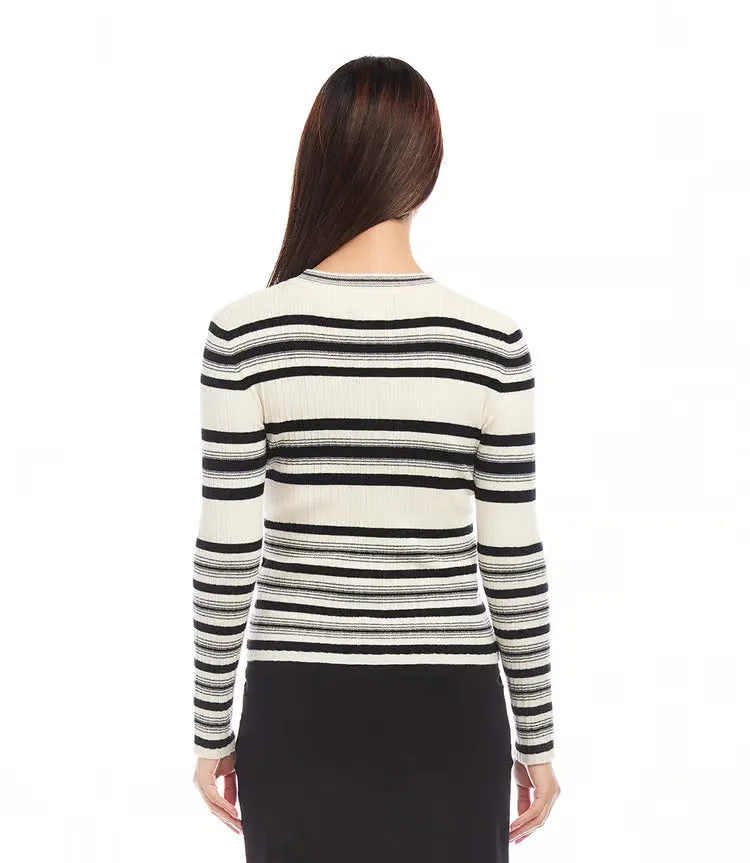 Sonnet Stripe Ribbed Sweater Top - Karen Kane 3L89789